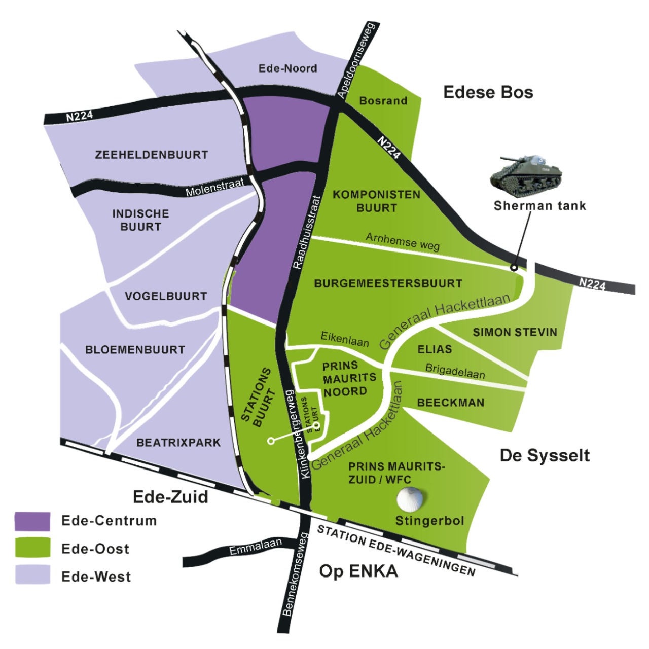 Wijk indeling van de gemeente de groene wijken behoren bij Ede Oost